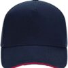 Beechfield Ultimate 5-Panel Cap with Sandwich Peak in French Navy and Classic Red.