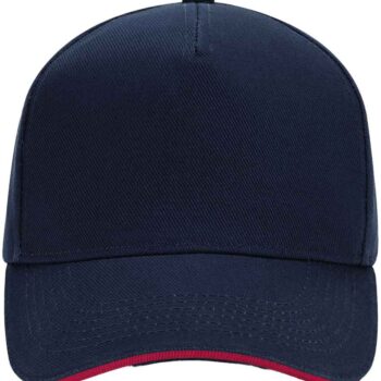 Beechfield Ultimate 5-Panel Cap with Sandwich Peak in French Navy and Classic Red.