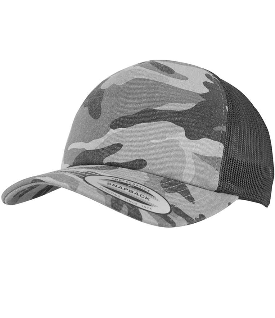 Flexfit Classic Camo Trucker Cap F6606C Flexfit Classic Camo Trucker Cap in Dark Camo / Black.